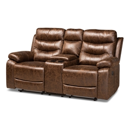 Baxton Studio Beasely Modern and Contemporary Distressed Brown Faux Leather Upholstered 2-Seater Reclining Loveseat